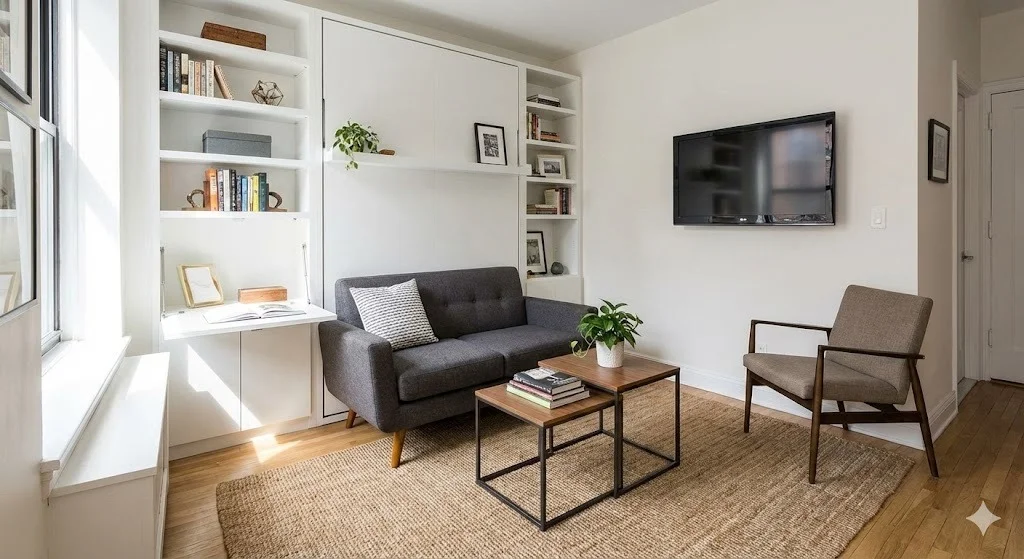 Diagram of modular furniture versatility across different floor plans