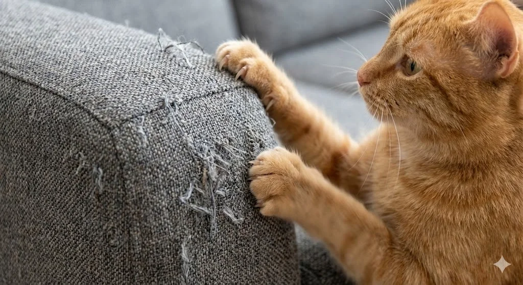 Close up of cat claws on fabric