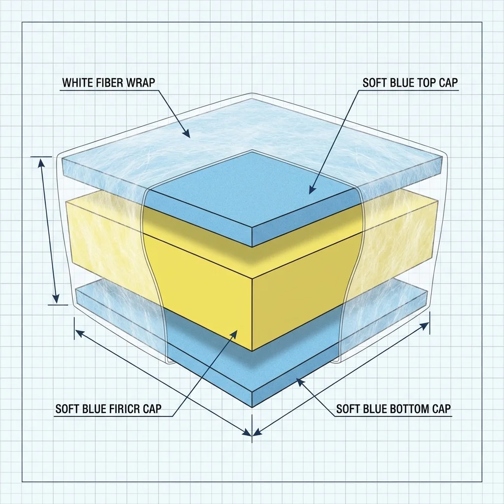 Exploded view diagram of a 3-layer sandwich cushion construction