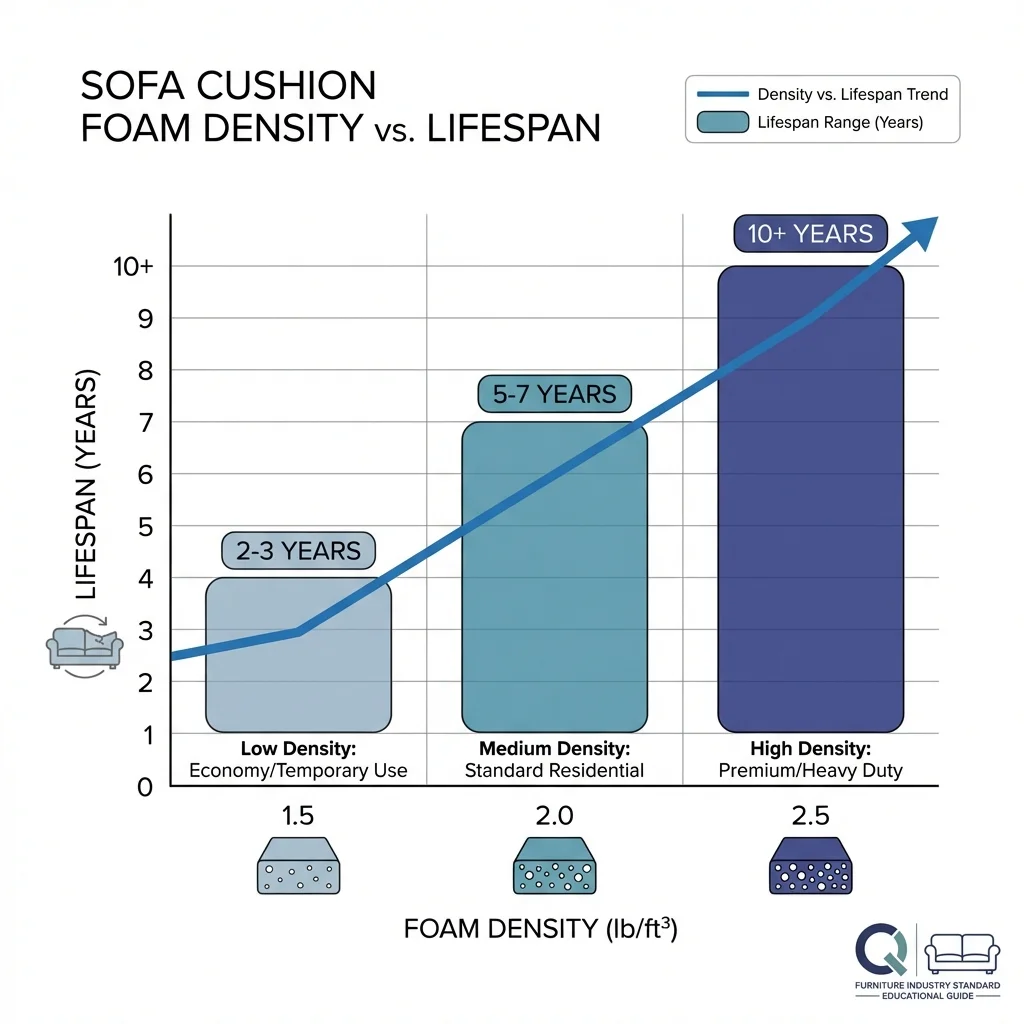 Chart comparing the lifespan of 1.2lb vs 1.8lb vs 2.5lb foam densities