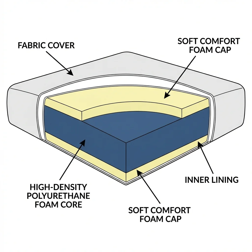 Diagram showing the cross-section of a 3-layer foam sandwich cushion