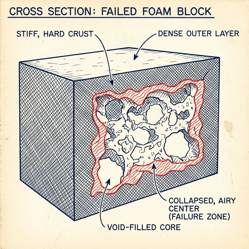 Diagram showing how body heat softens memory foam over time