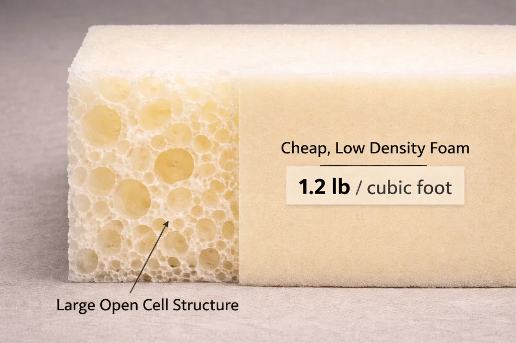 Close-up of low density foam showing large visible pores that look like packing material