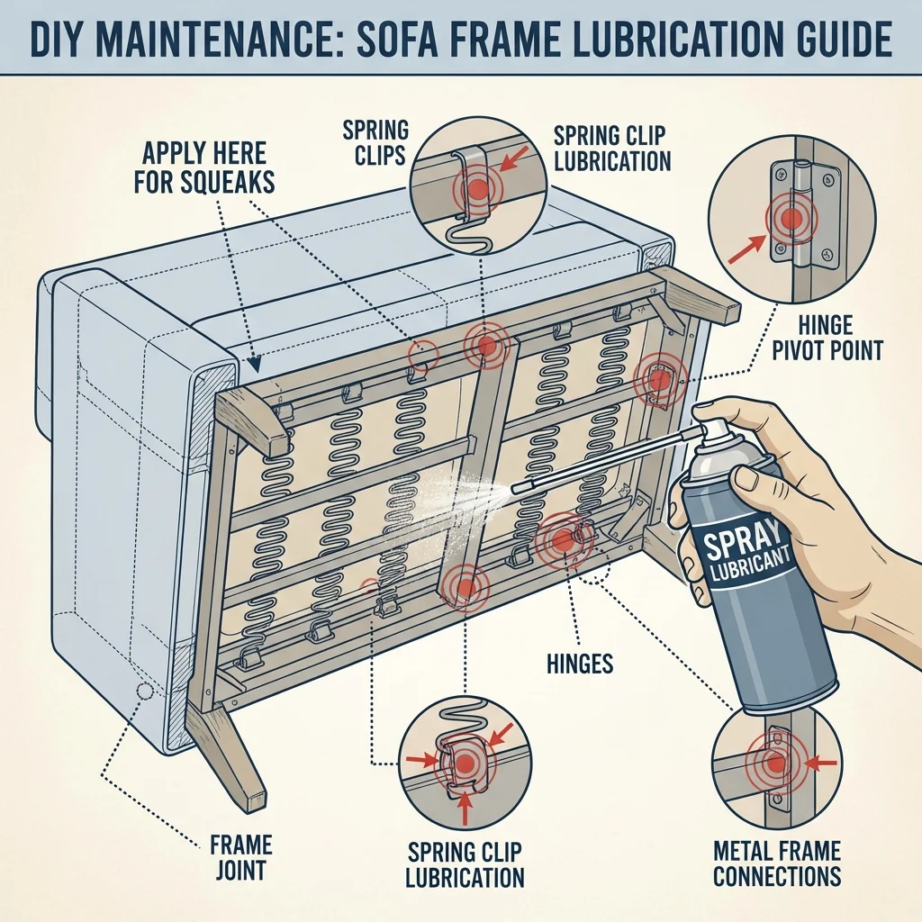 Diagram of recliner mechanism lubrication points