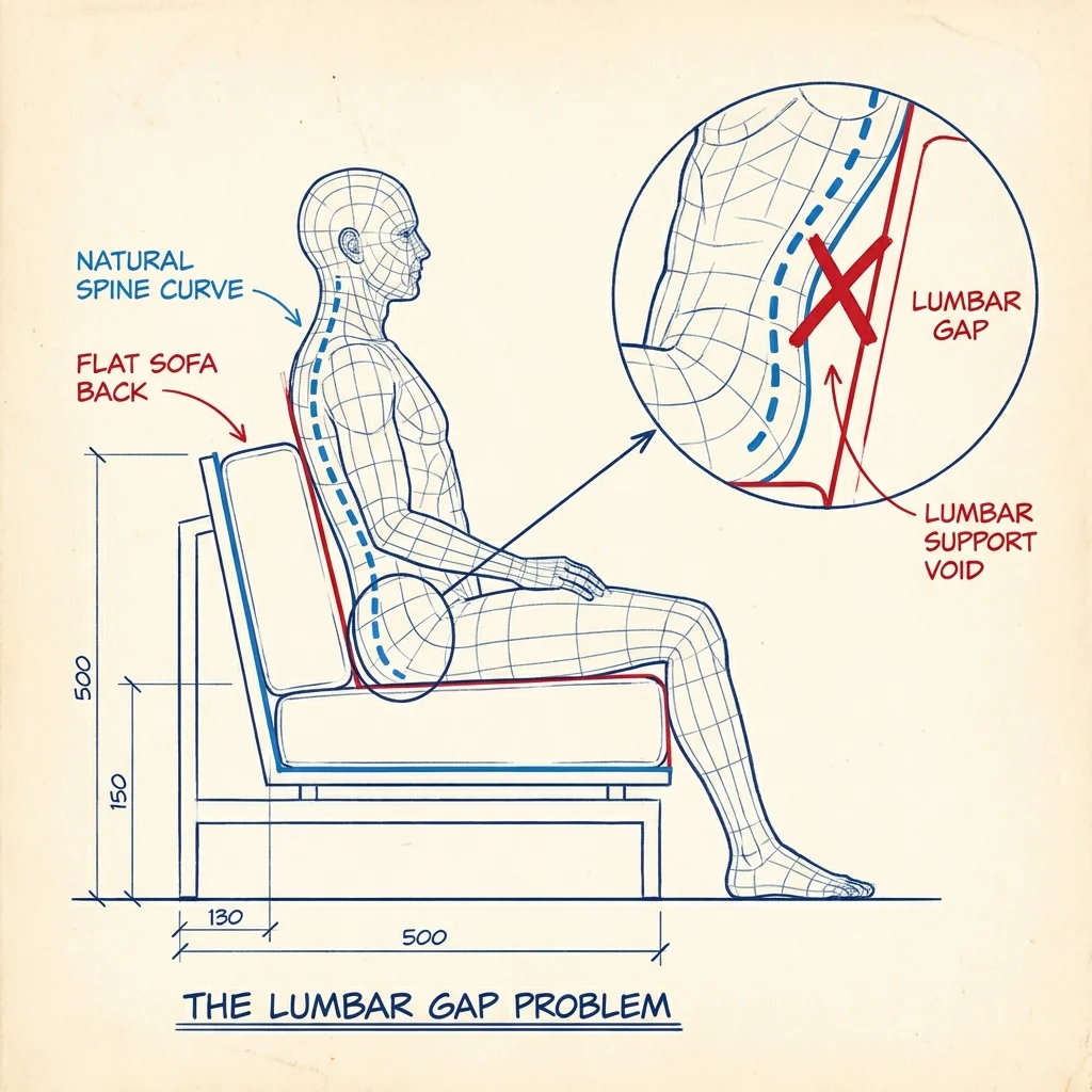 Diagram showing the lumbar gap caused by deep seating