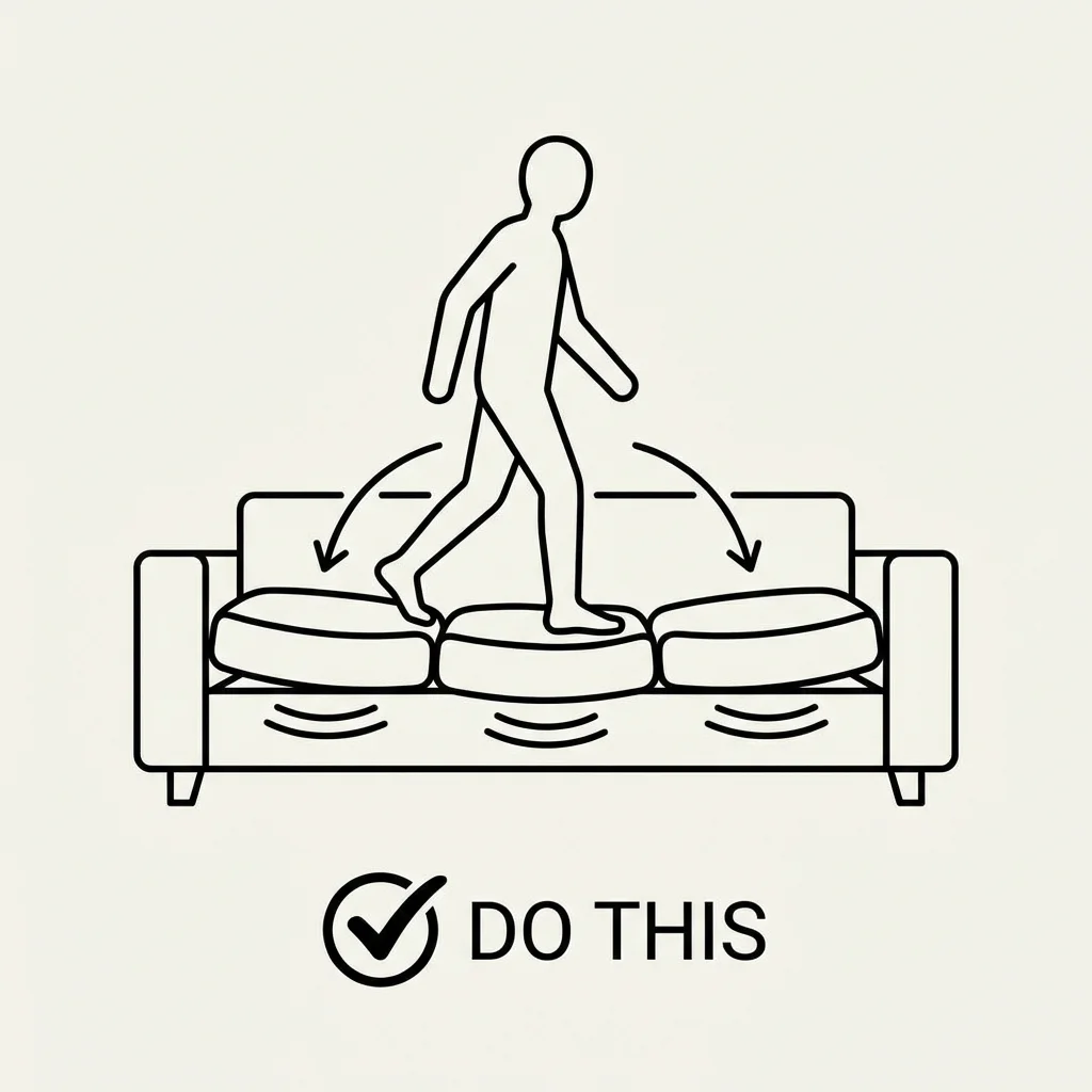 Person measuring the diagonal of a sofa frame before delivery