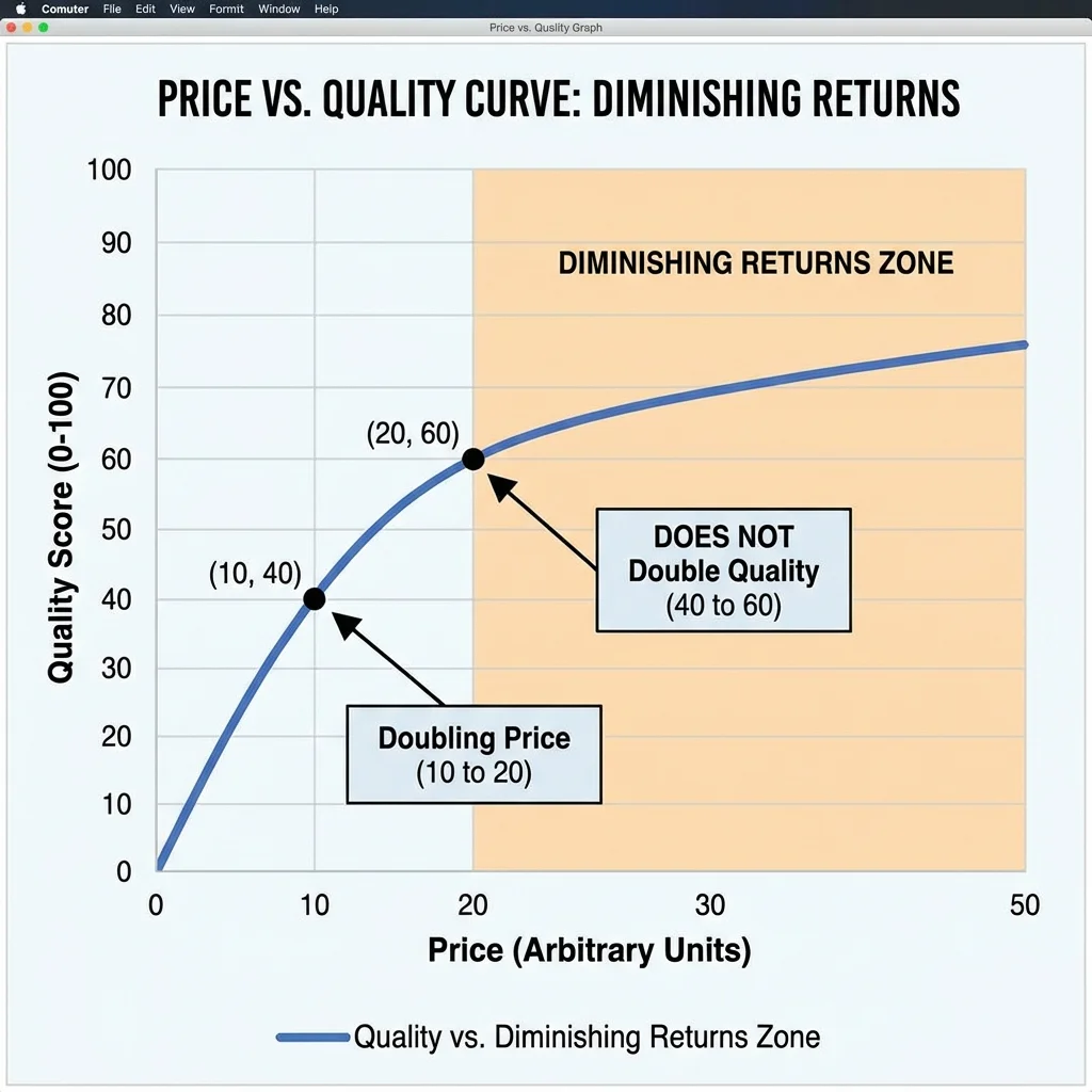 Graph showing the price vs quality curve with a plateau at $3000