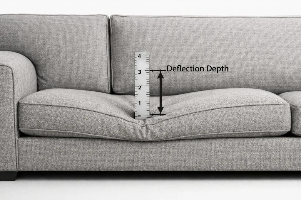 Photo showing the difference between raw foam and Dacron-wrapped foam