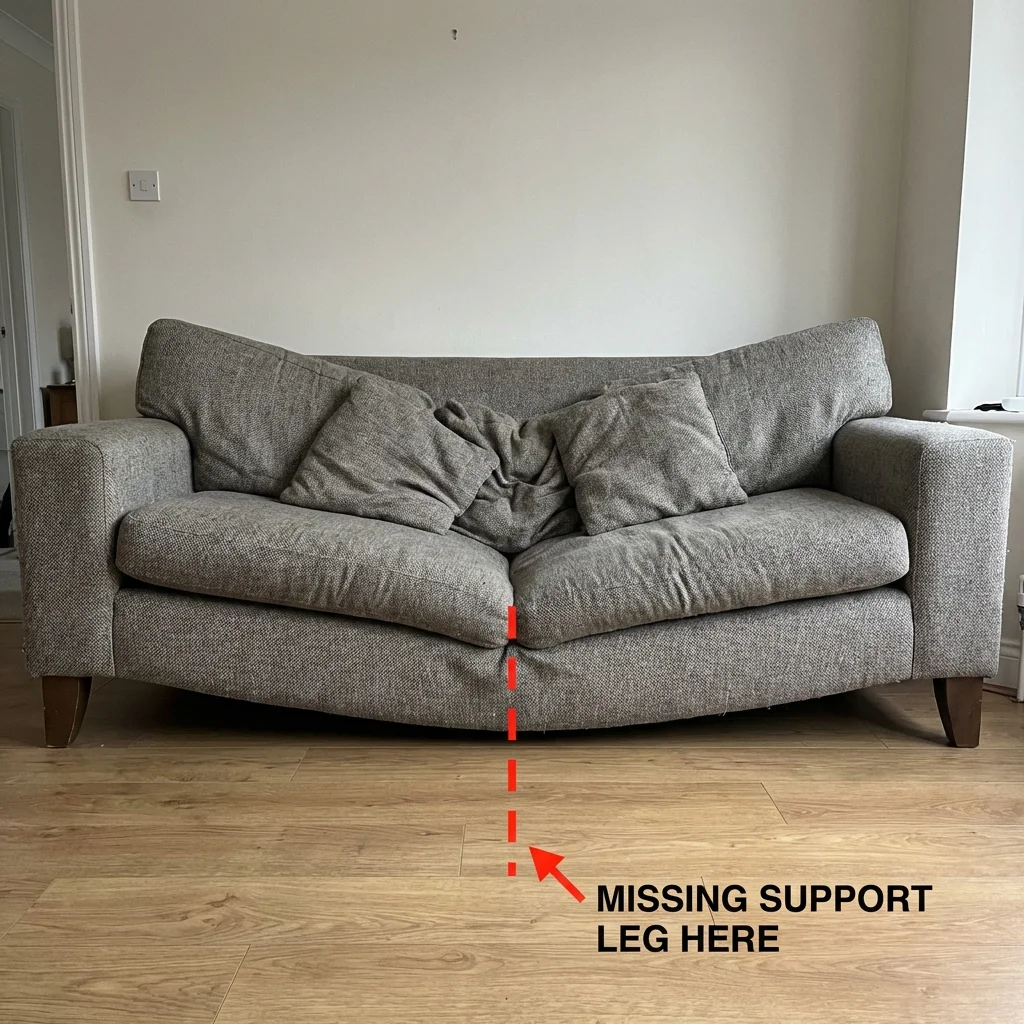 Diagram showing how a wide span without a center leg causes the frame to bow