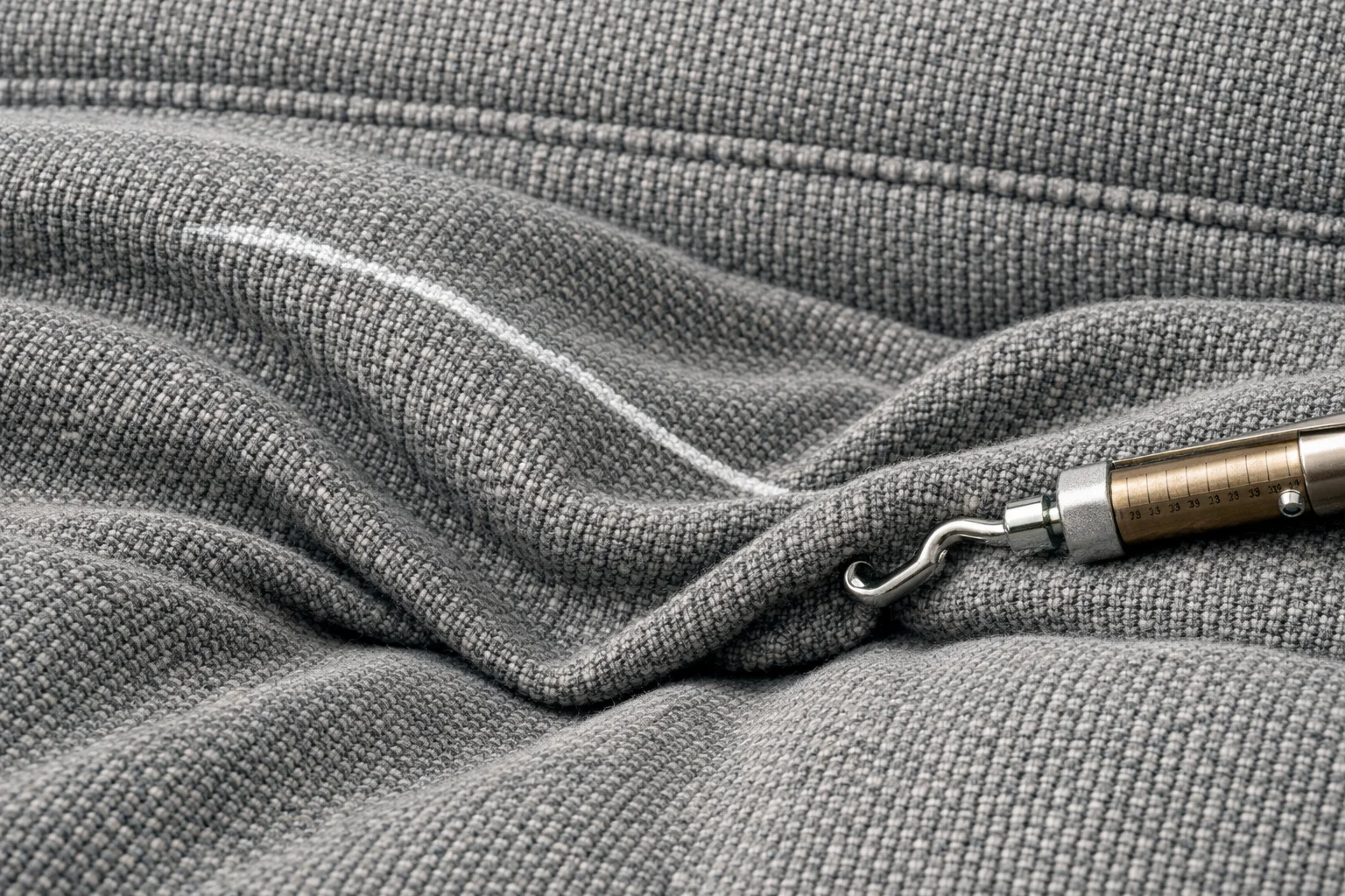 Close-up of slack upholstery fabric forming ripples that remain after tension is released