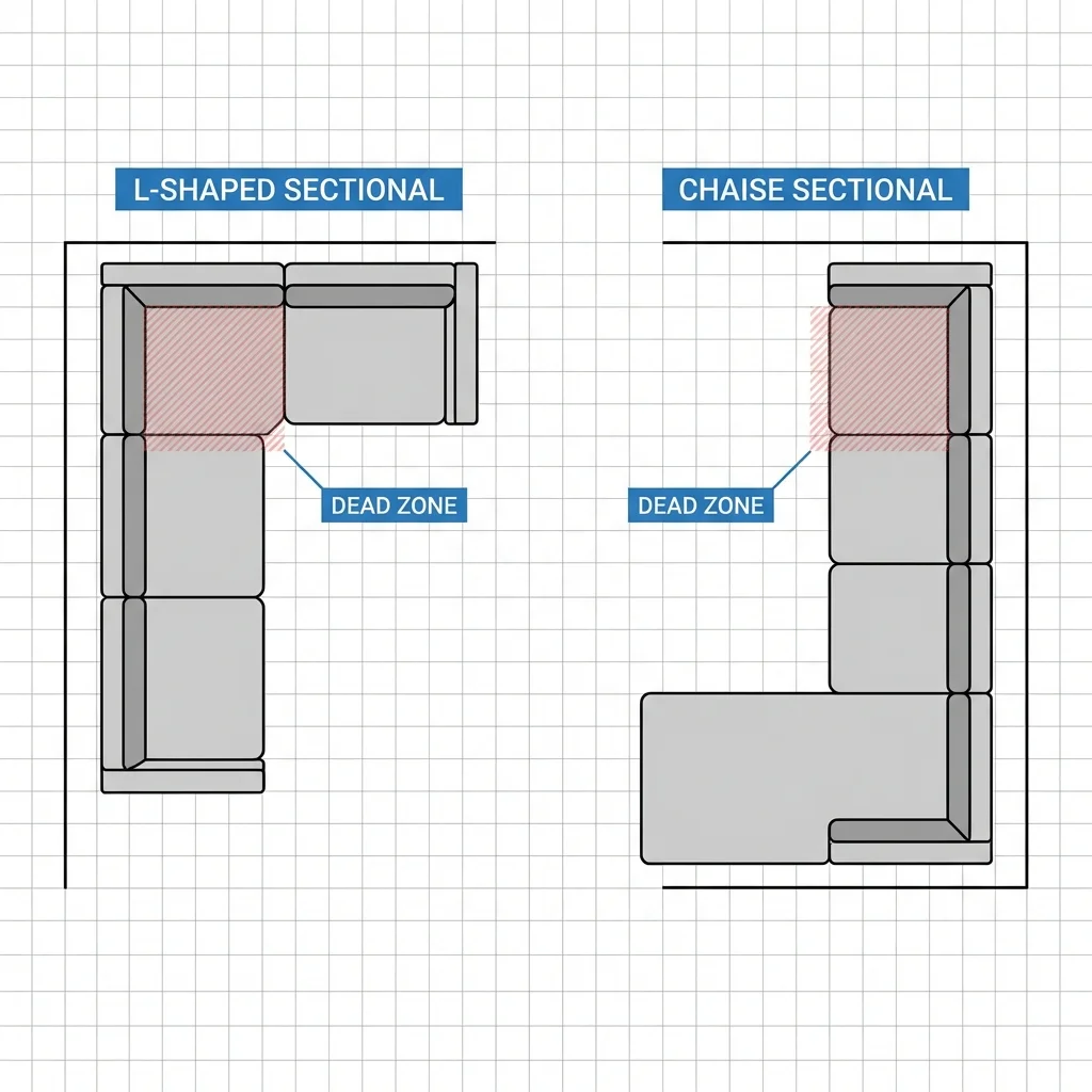 Top down diagram of sectional seating interference