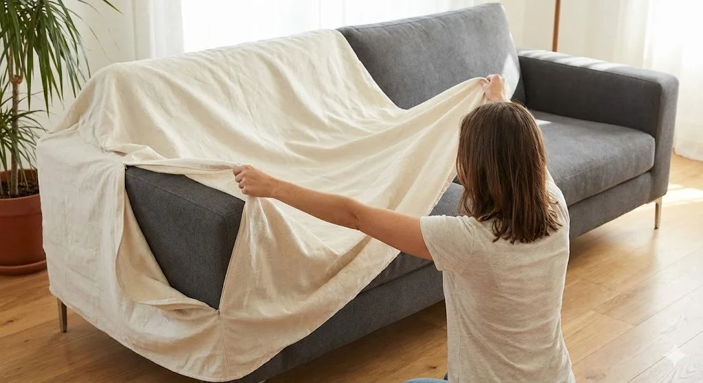 Illustration of a cover that has shrunk after washing and no longer fits the cushion