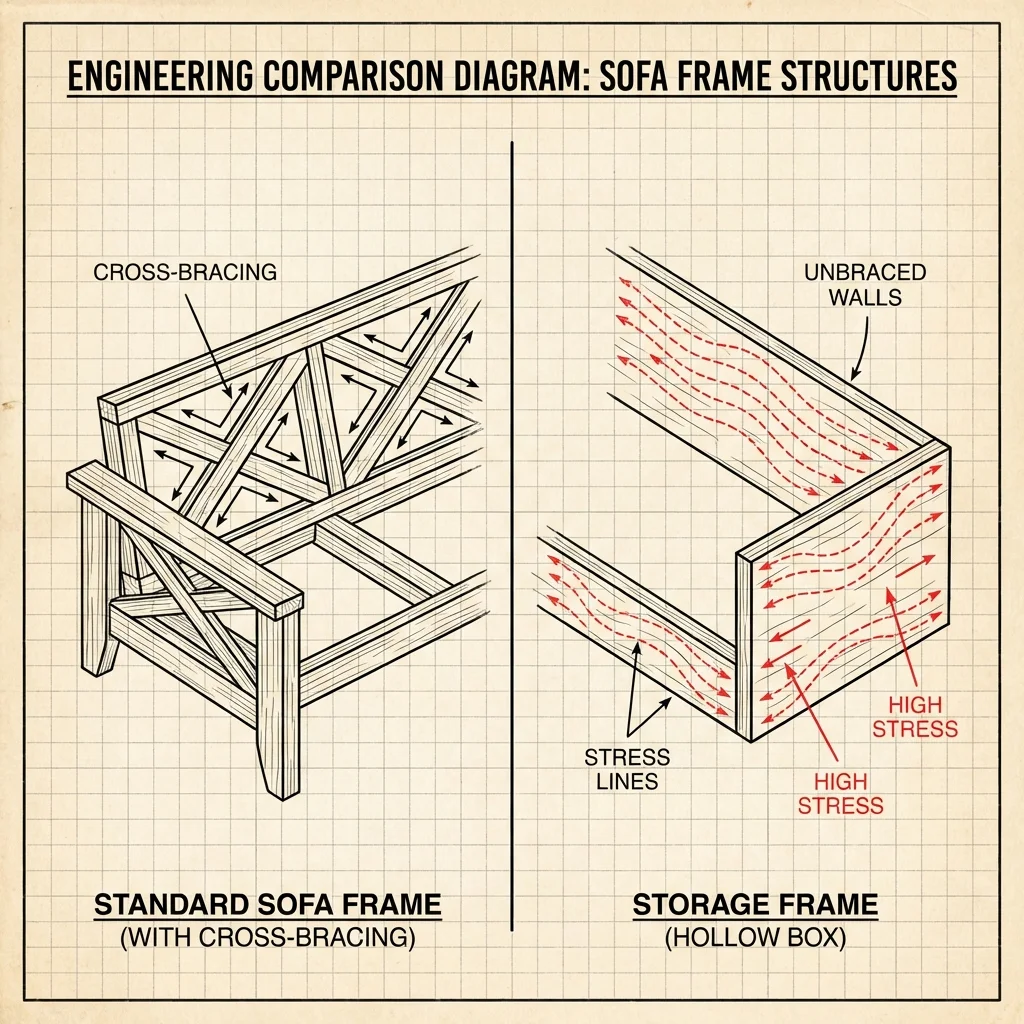 Engineering diagram of storage frame stress points