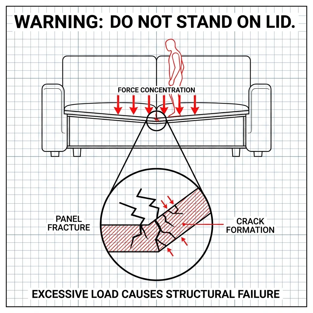 Diagram showing force concentration of standing on a lid